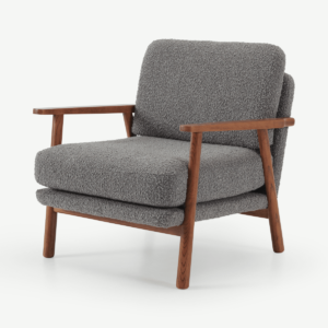 Lars Accent Armchair, Steel Boucle with Walnut Stain