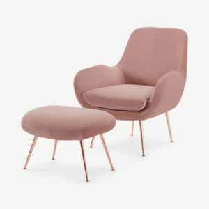 Moby Accent Armchair & Footstool, Vintage Pink Velvet