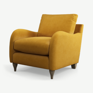 Sofia Armchair, Mustard Recycled Velvet with Light Wood Legs