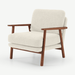 Lars Accent Armchair, Whitewash Boucle & Walnut Stain