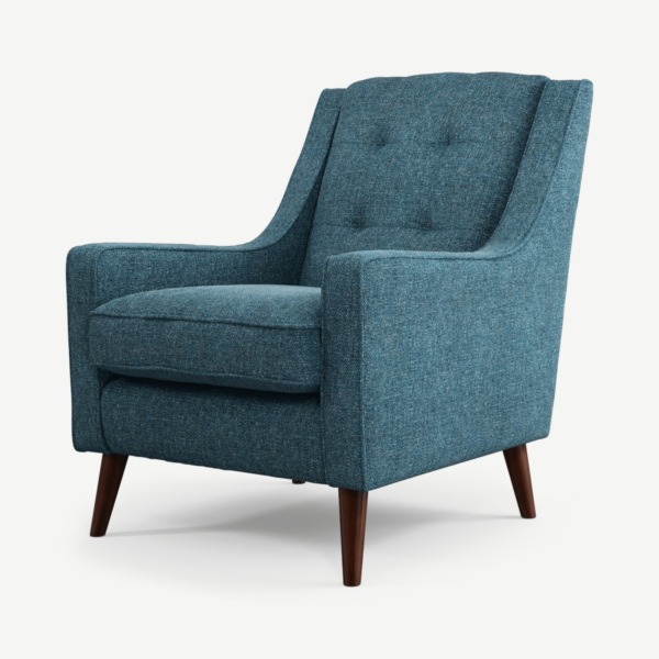 Atkinson Armchair, Aegean Blue Textured Weave with Dark Wood Legs