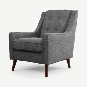 Atkinson Armchair, Slate Textured Weave with Dark Wood Legs