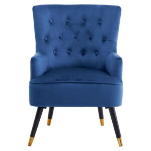 Lagos Velvet Button Tufted Armchair In Midnight Blue