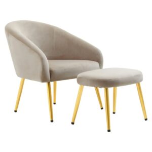 York Velvet Armchair Chair And Footstool In Mink