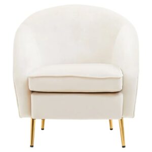 York Velvet Armchair In Beige With Gold Metallic Legs