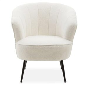 Yurga Velvet Channel Armchair in Plush White With Black Legs