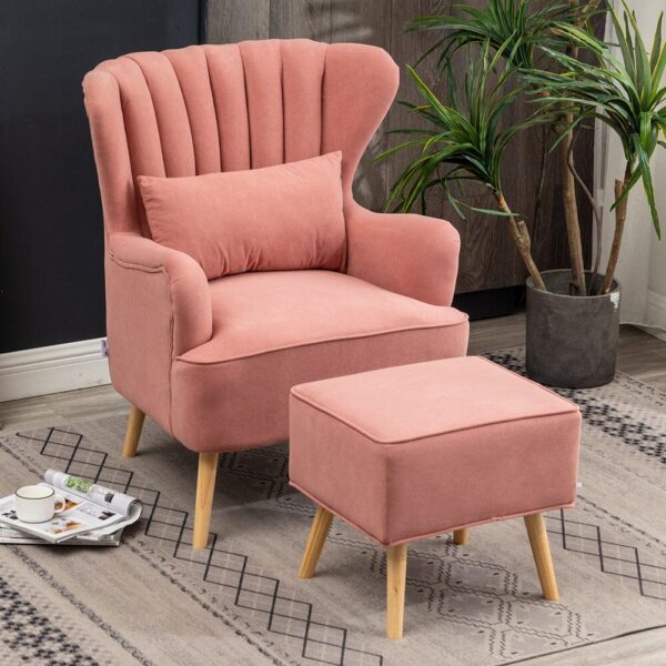 48cm W Occasion Frosted Velvet Wingback Armchair and Footstool