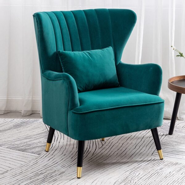 Comfortable Velvet Wingback Armchair with Cushion