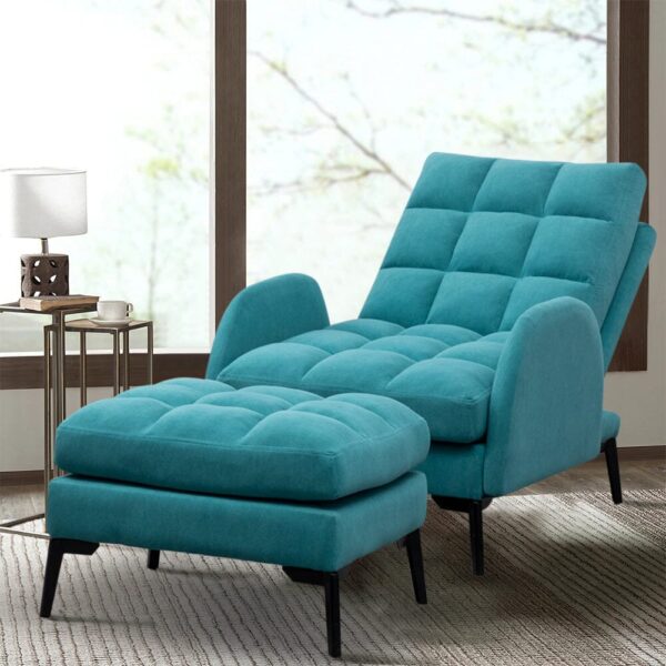 Modern Velvet Upholstered Recliner and Ottoman Set