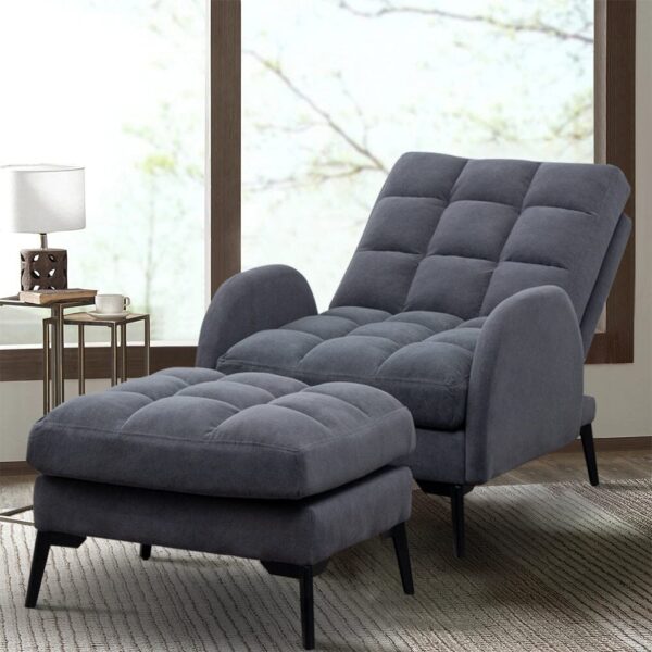 Modern Velvet Upholstered Recliner and Ottoman Set