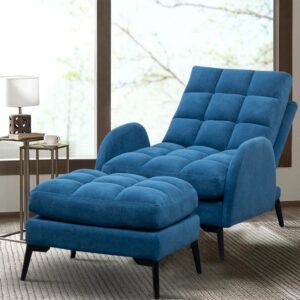 Modern Velvet Upholstered Recliner and Ottoman Set