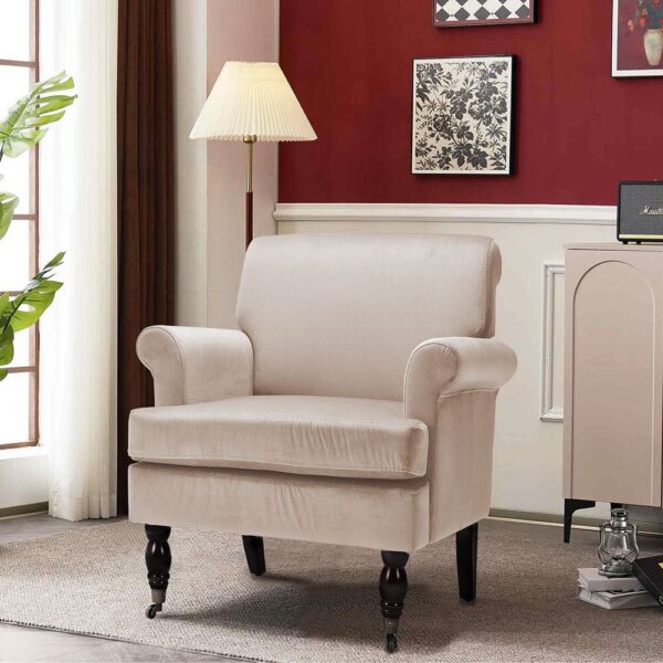 Contemporary Velvet upholstered Armchair with Casters