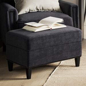 Attica Fabric Footstool With Wooden Legs In Anthracite