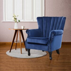 Blue Velvet Wingback Chair Upholstered Armchair