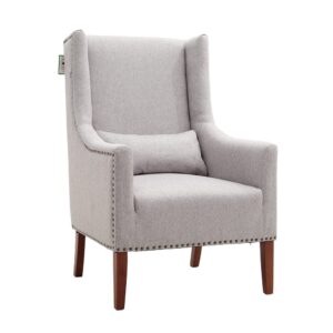 Livingandhome Burlap High Back Studded Armchair with Cushion, JM2134