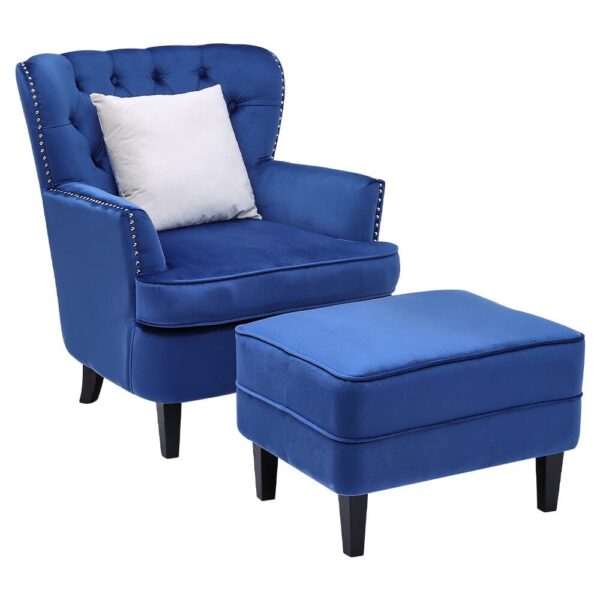 Livingandhome Tufted Velvet Accent Armchair and Ottoman Set, JM2250