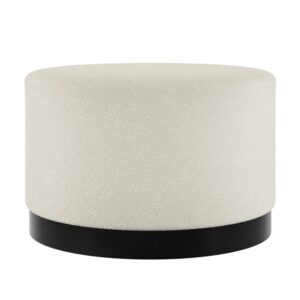 Lara Fabric Pouffe Large With Black Base In Ivory