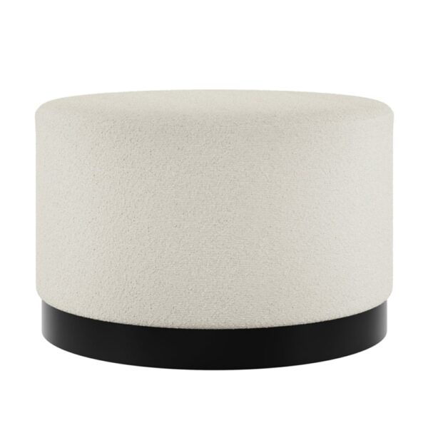 Lara Fabric Pouffe Large With Black Base In Ivory