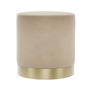 Lara Velvet Pouffe Small With Gold Base In Beige