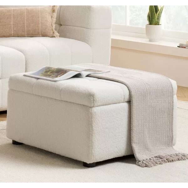 Maize Ottoman Boucle Fabric Footstool In White