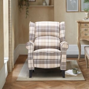 Tartan Upholstered Recliner Chair with Comfortable and Relaxing Footrest