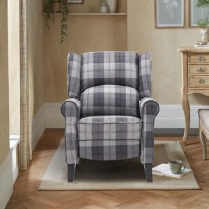 Tartan Upholstered Recliner Chair with Comfortable and Relaxing Footrest