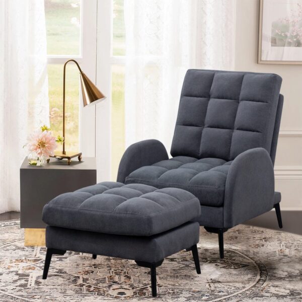 Upholstered Adjustable Backrest Velvet Sleeper Recliner Come with Ottoman